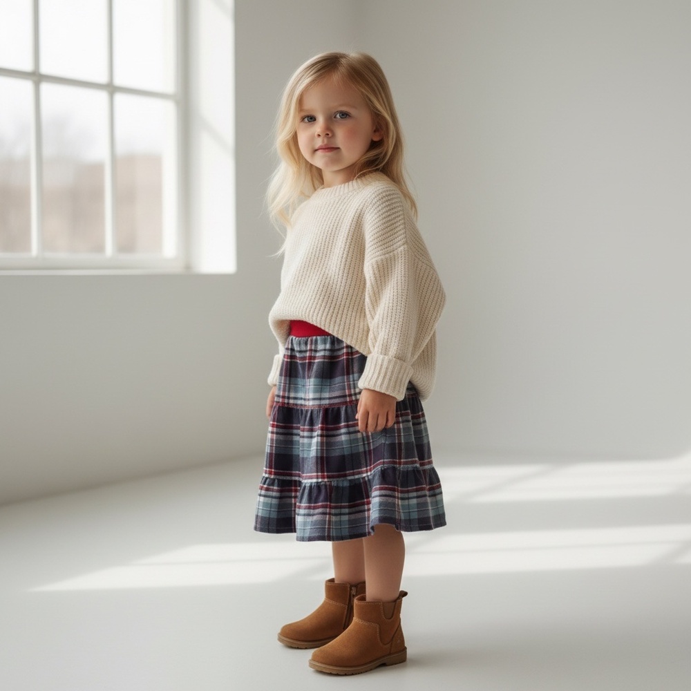 Skirt Flannel Girl 2/3 Colorful Plaid Riffle Tier Cotton Long Mom and Pop's Kids